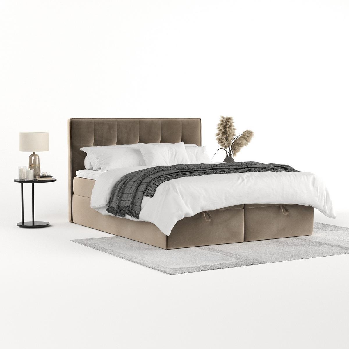 BOXBETT Tivra 160/200 cm Taupe im Paros Stoff - Taupe/Schwarz, Holz/Holzwerkstoff (160/200cm) - AltaBeds
