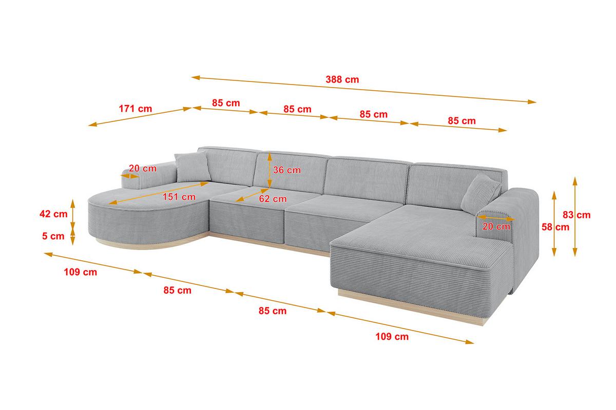 WOHNLANDSCHAFT ARRIO-U2 303x171x83 cm Grau - Grau, Holzwerkstoff/Textil (388/83/171cm) - ALTDECOR