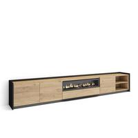 LOWBOARD, Eiche und Schwarz, 310/37/50cm, Kamin mit Feuereffekt - Eichefarben, Holzwerkstoff (310/50/37cm) - Skraut Home
