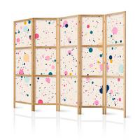 PARAVENT Japanischer 5-tlg 225x172 cm Buntes Punktemuster - Multicolor, Holz/Textil (225/172/3cm) - Muralo