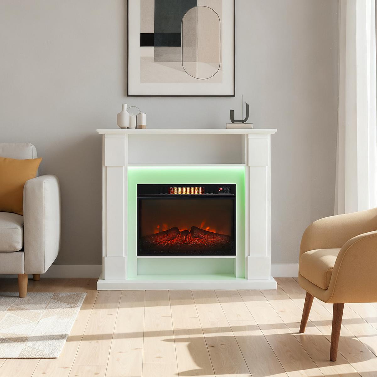 ELEKTROKAMIN Metall Spanplatte Weiß - Weiß, Metall (27/97/105cm) - HOMCOM