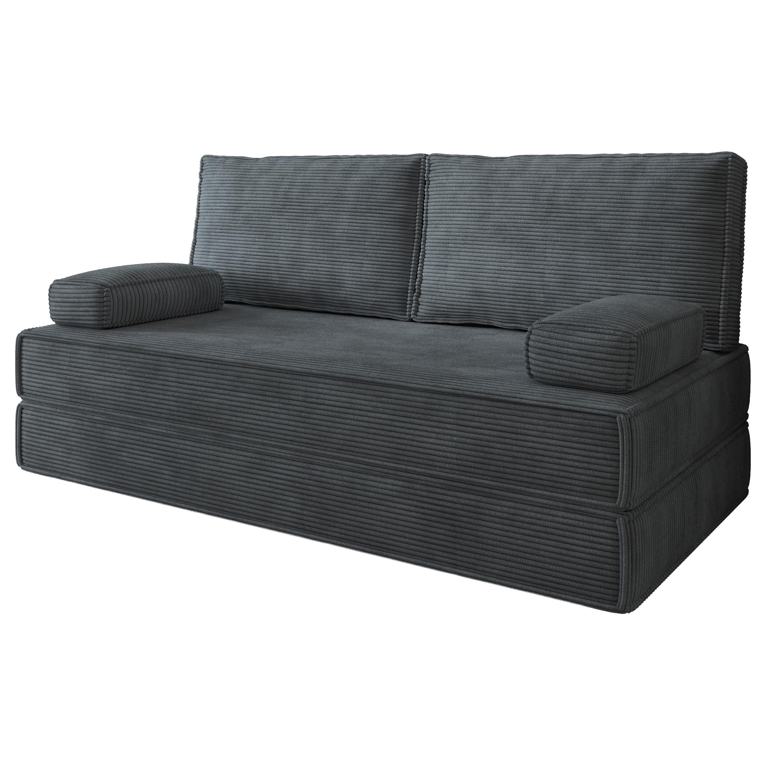 BETTSOFA SILAR aus Schaumstoff Kordstoff Grau Schlaffunktion - Dunkelgrau, Textil (170/86/80cm) - MASSENO