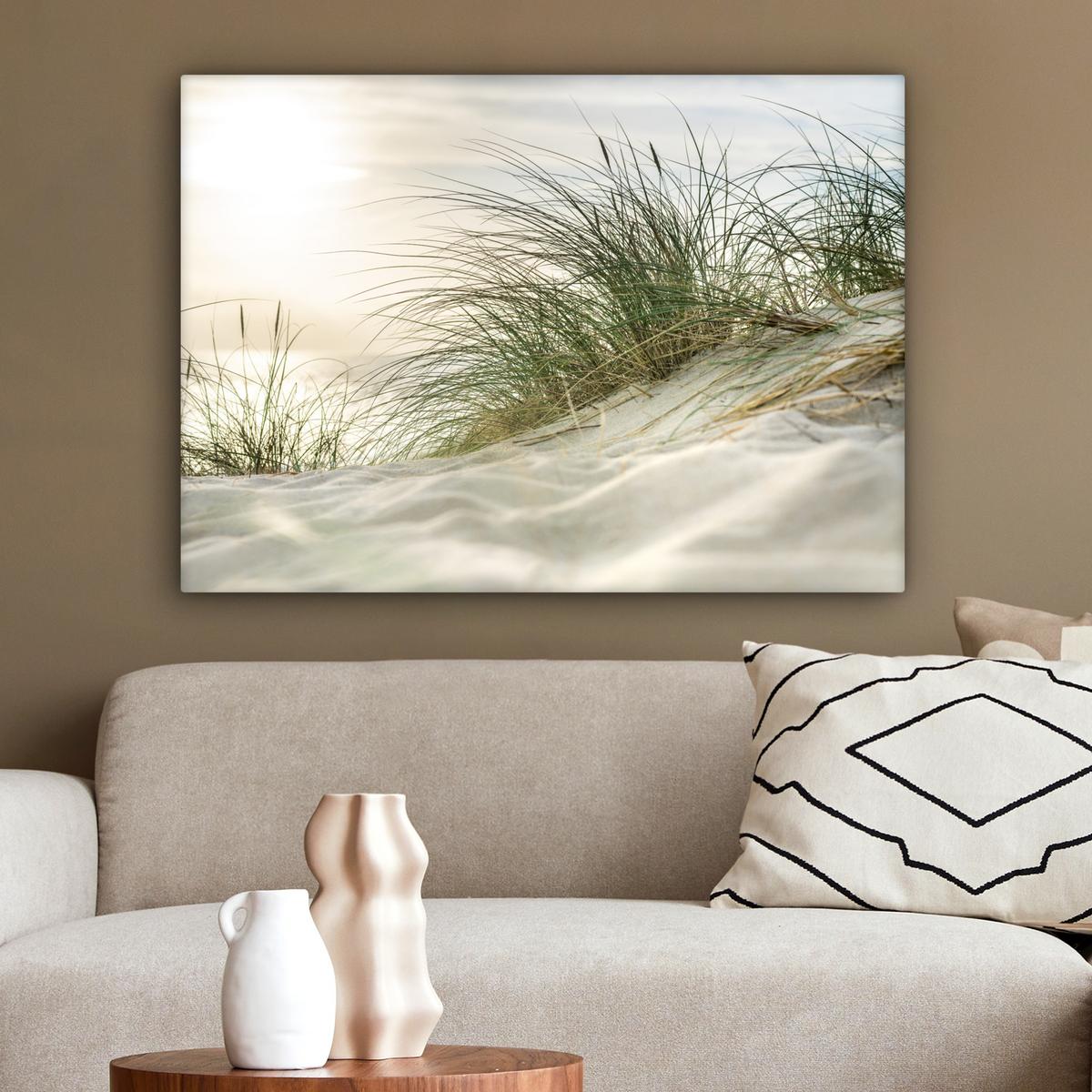 LEINWANDBILD Dünen mit Strandhafer in der Sonne des Nationalparks Schleswig-Holsteinisches Wattenmeer Wandbilder 80x60 cm - Creme, Textil (80/60cm) - MuchoWow