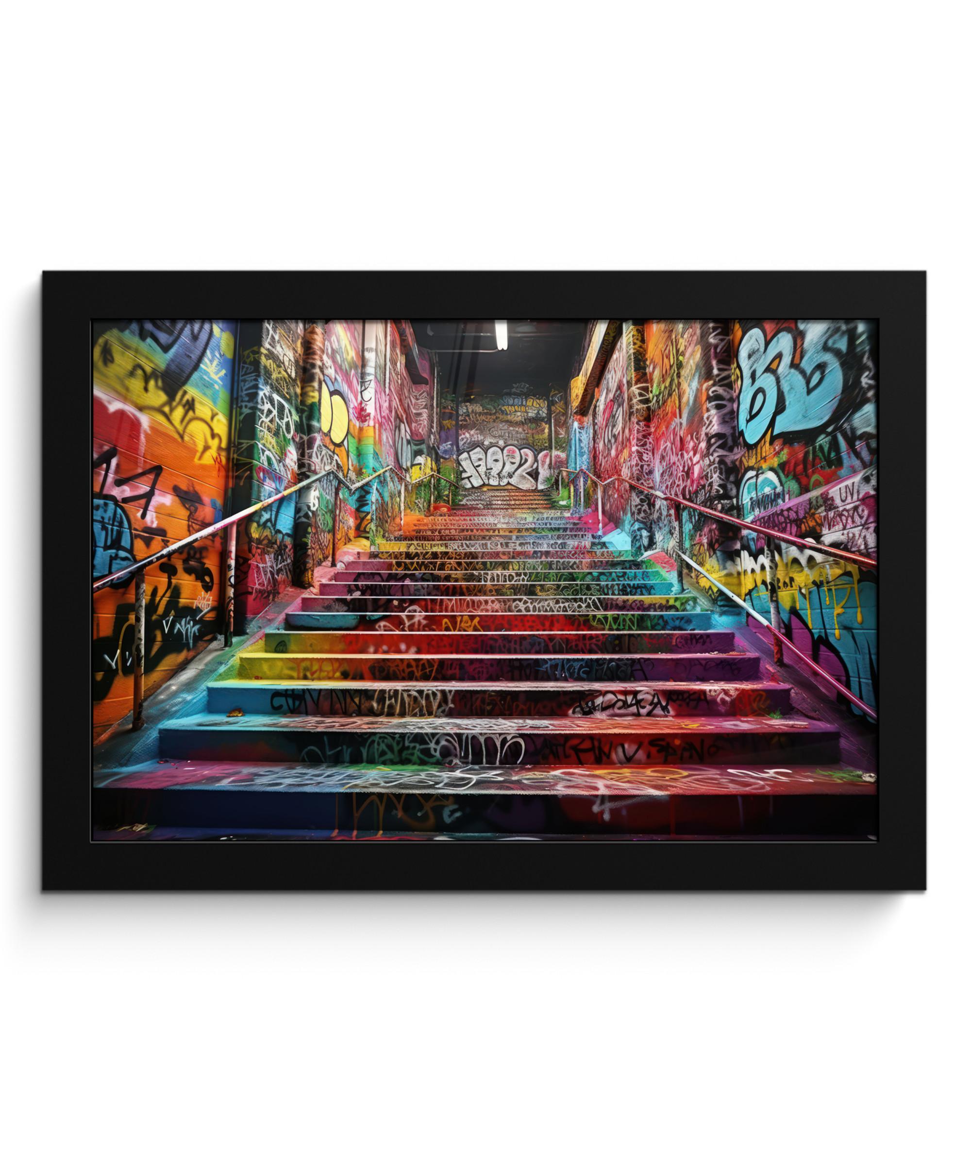 POSTER MIT RAHMEN Treppe - Graffiti - Farben - Kunst 30x20 cm - Multicolor, Papier (30/20cm) - MuchoWow
