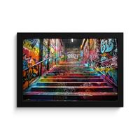 POSTER MIT RAHMENGERAHMTES BILD Treppe - Graffiti - Farben - Kunst 30x20 cm - Multicolor, Papier (30/20cm) - MuchoWow