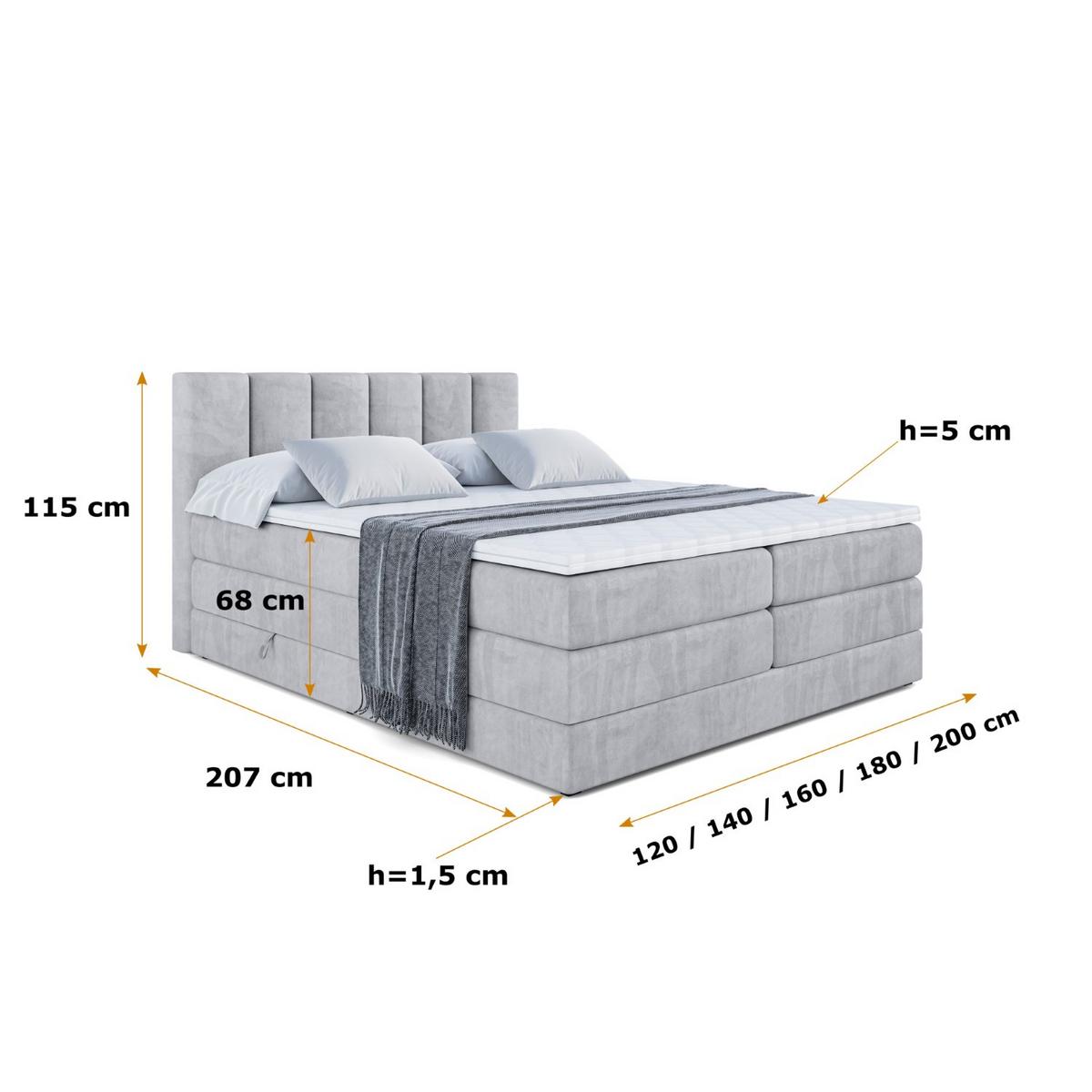 BOXSPRINGBETT BOXI1 KING - 140x200 - H3/H4 - Hellgrau - Hellgrau, Holzwerkstoff (140/200cm) - ALTDECOR