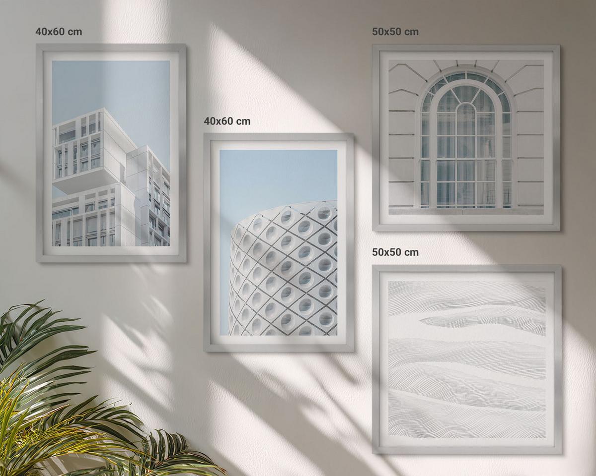 BILDER SET 4er Set - 50x50 cm & 40x60 cm Silberner Rahmen - Moderne Architekturgeometrie - Silberfarben, Kunststoff (50/50cm) - TULUP
