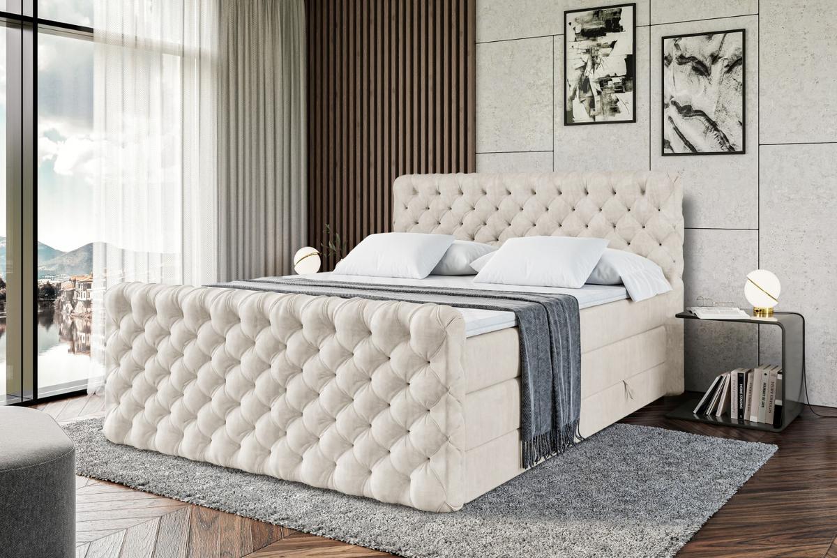 BOXSPRINGBETT BOXI8-Z KING - 180x200 - H3/H4 - Creme - Creme, Holzwerkstoff (180/200cm) - ALTDECOR