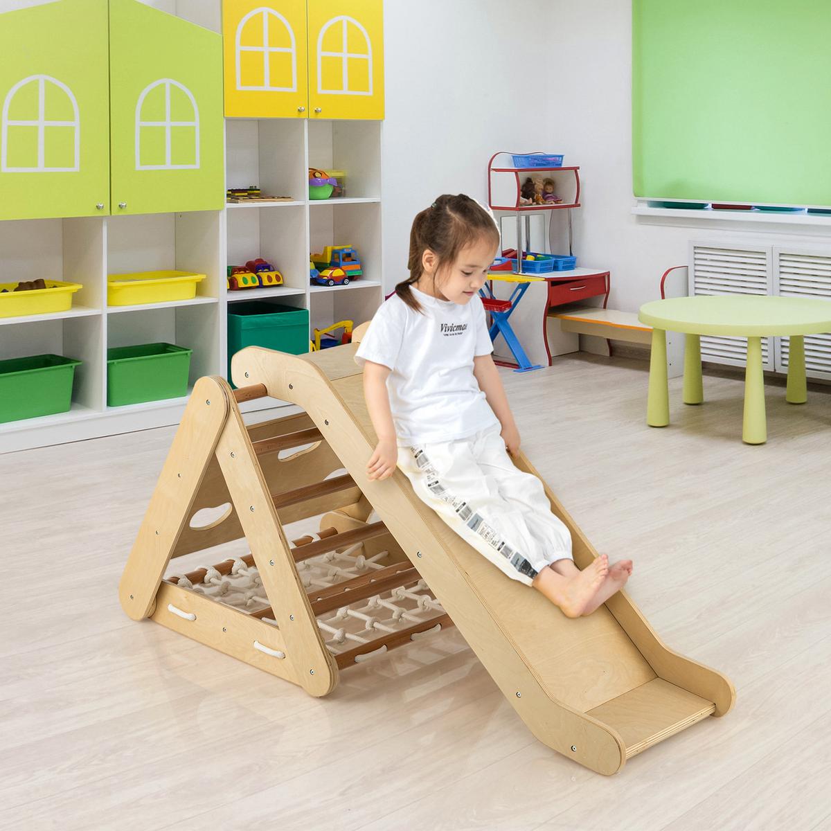 KLETTERDREIECK 4 in 1 Holz - Naturfarben, Holz (64/58/63cm) - COSTWAY