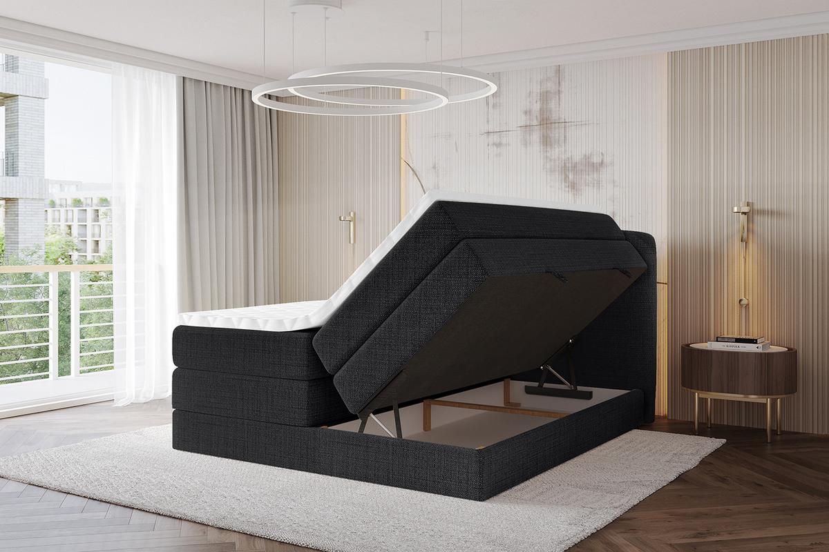 BOXBETT mit Matratze H3|H4 - NINA KING - 180x200 cm - Schwarz - Schwarz, Holzwerkstoff (180/200cm) - ALTDECOR
