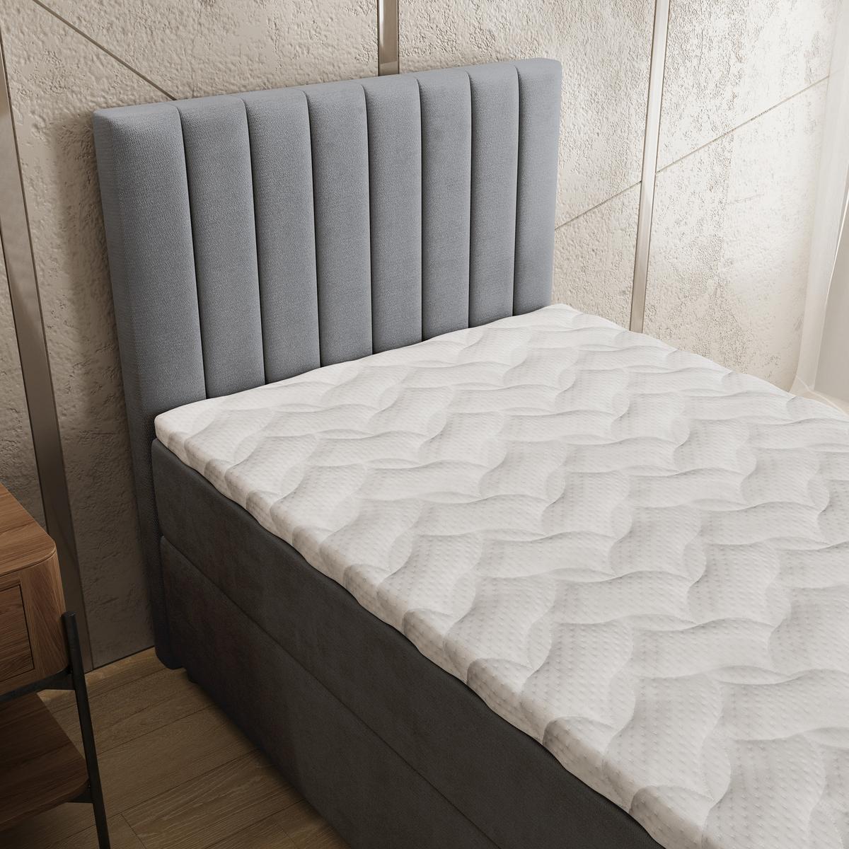 BOXBETT BRESEL 90 90x200 cm mit Matratze und Topper, H2+H3 - Grau - Grau, Holz (90/200cm) - MASSENO