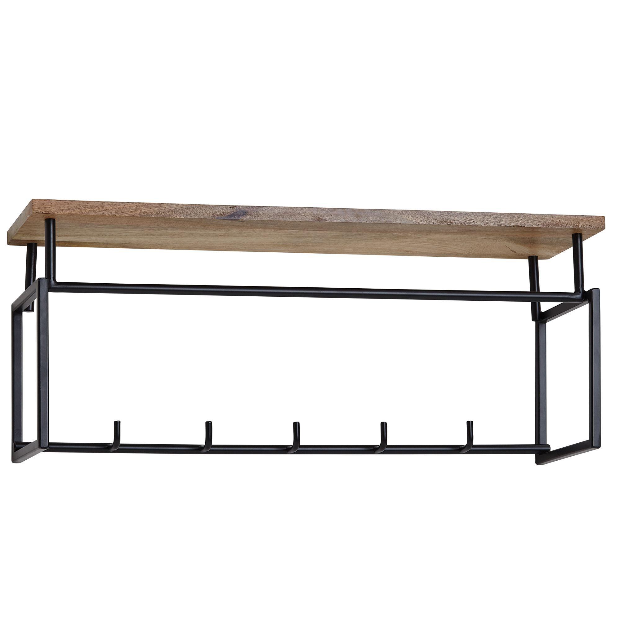 WANDGARDEROBE Mango Massivholz Metall Modern 71x29x20 cm mit Ablage und Kleiderstange - Braun, Holz (71/29/20cm) - KADIMA DESIGN