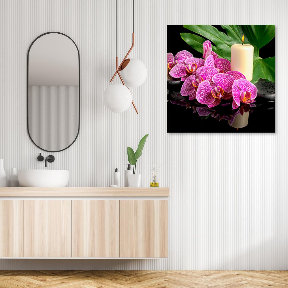 WANDBILD rosa orchidee kerzen - Lila, Textil (40/40cm) - Feeby
