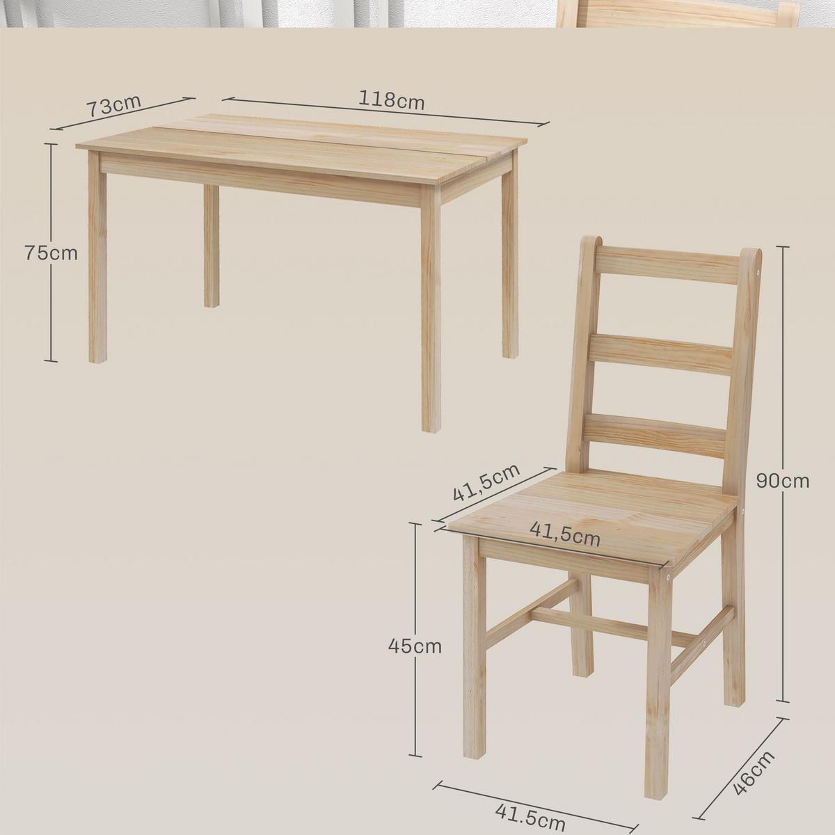 5-TLG. Essgruppe, Esstisch mit 4 Stühlen, platzsparend Esszimmergruppe, Natur - Naturfarben, Holz (73/75/118cm) - HOMCOM