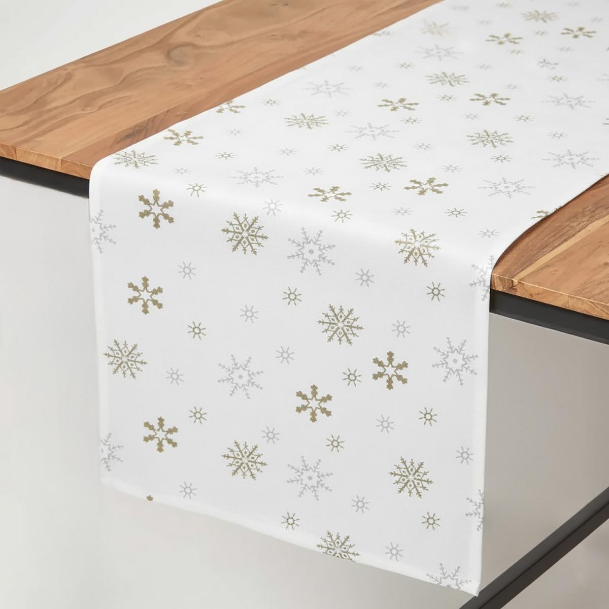 TISCHLÄUFER Weihnachten 44/178 cm, weiß mit Schneeflocken - Weiß, Textil (44/178cm) - Homescapes