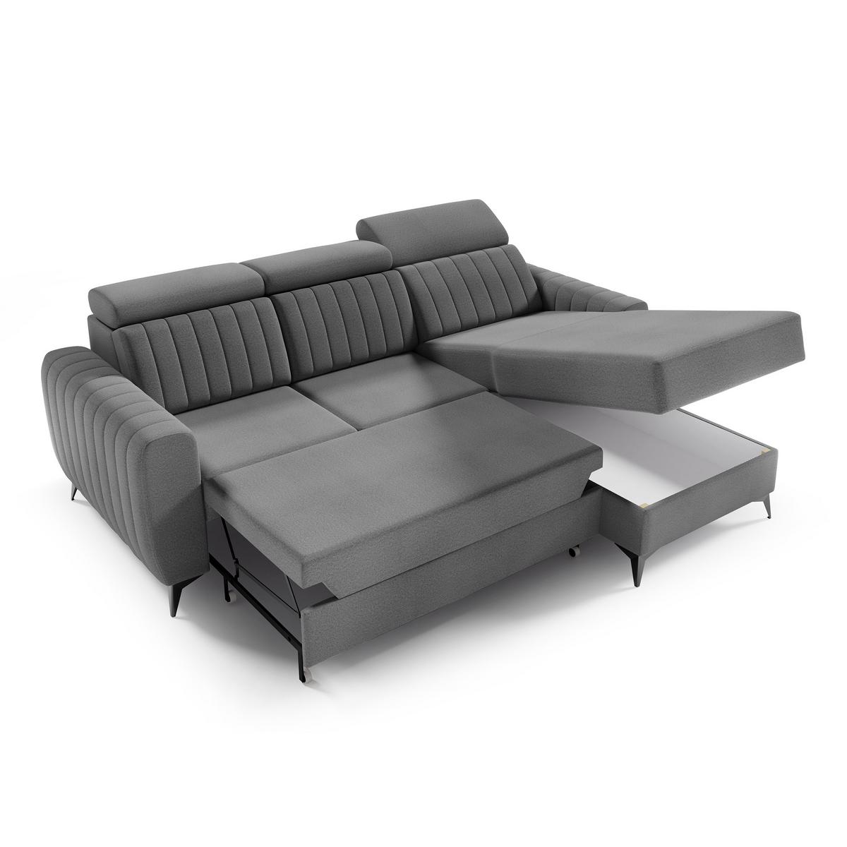 ECKSCHLAFSOFA Connor I verstellbare Kopfstützen, Dunkelgrau - Dunkelgrau/Schwarz, Textil (238/176cm) - Beautysofa