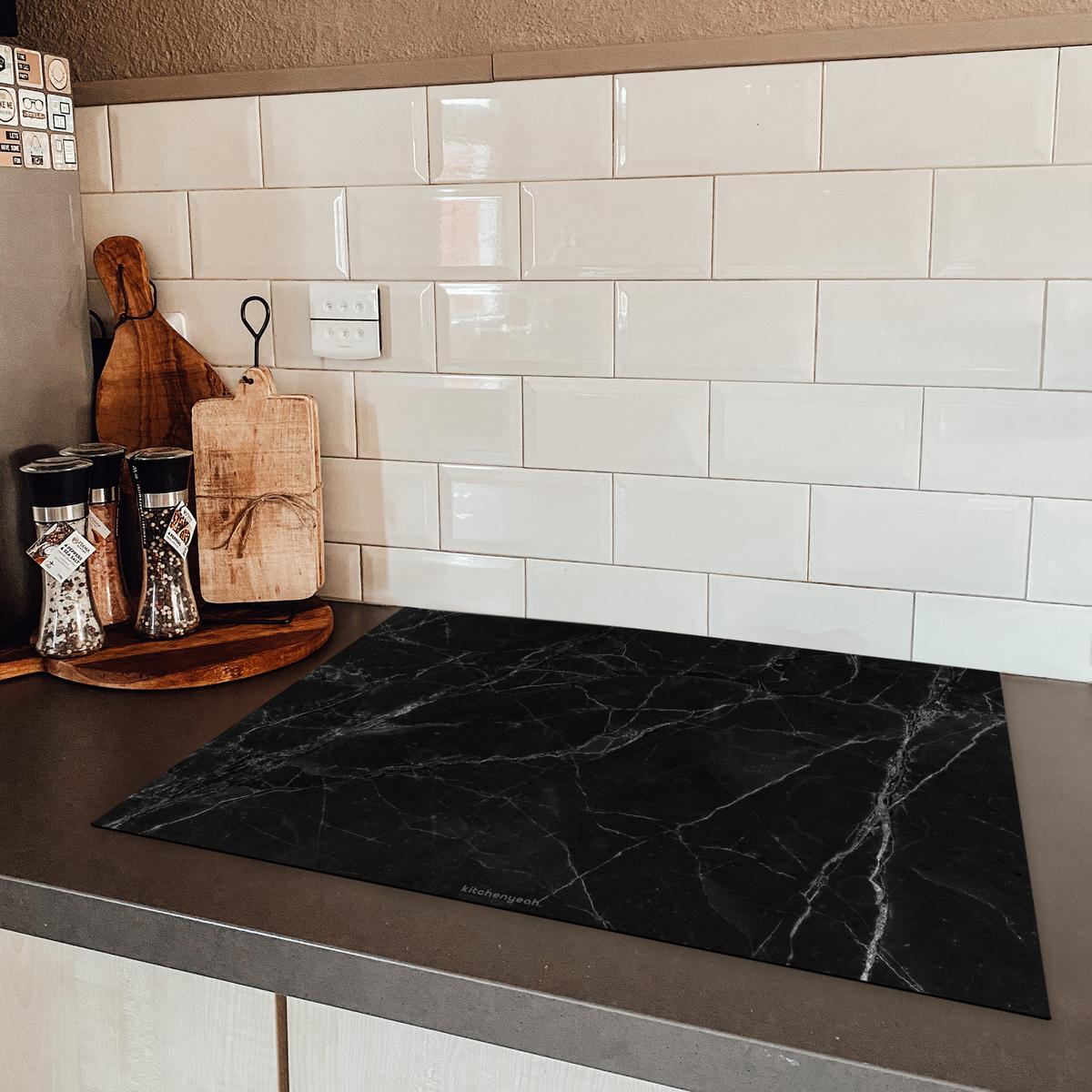HERDABDECKPLATTE Schwarz - Marmor Induktionsmatte 71x52 cm - Schwarz, Kunststoff (71/52/0.2cm) - MuchoWow