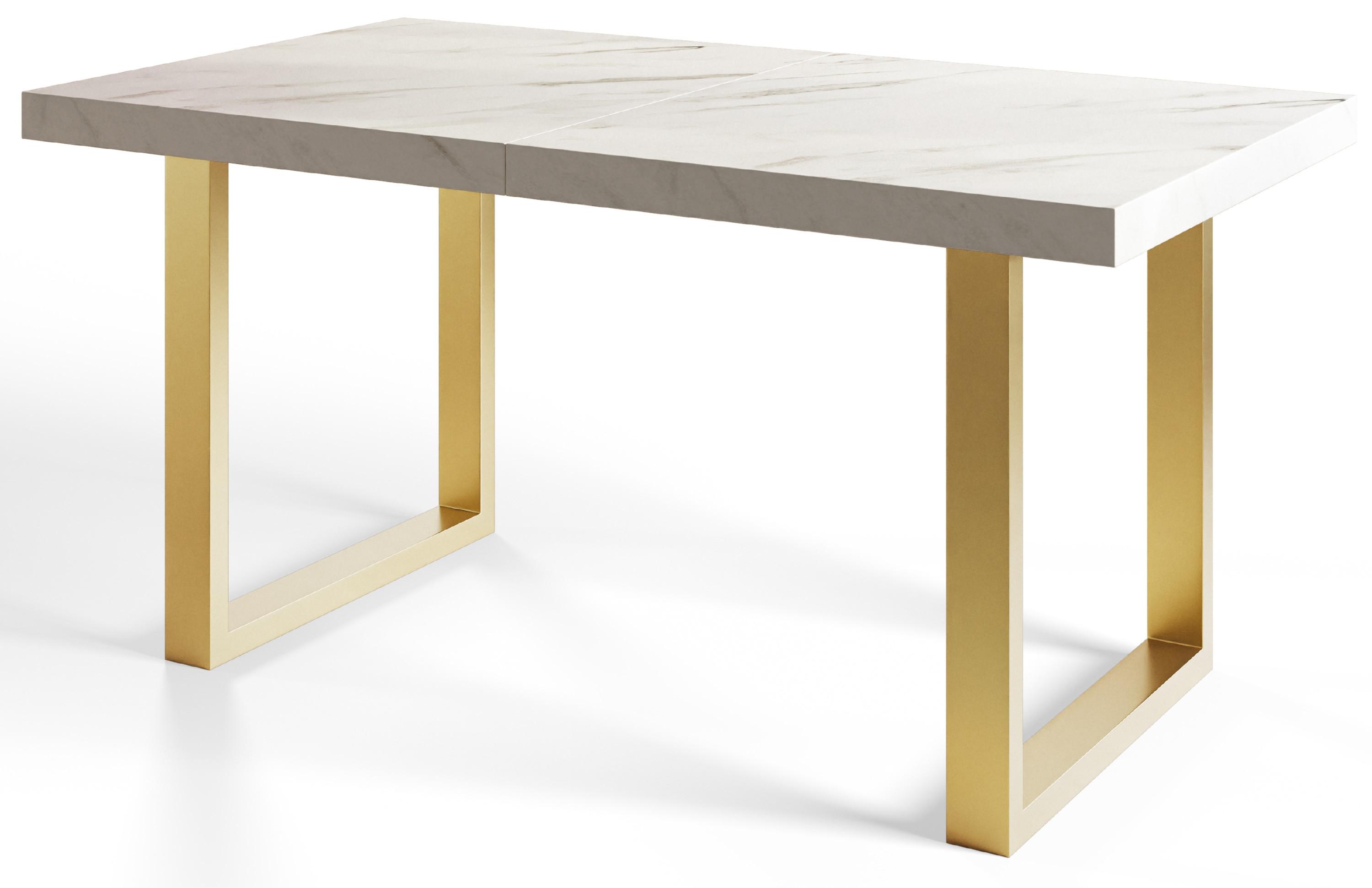 INDUSTRIELLER Esszimmertisch LOFT-U, Größe: 200X100X77 cm, Wohnzimmertisch Farbe: MARMUR, mit Metallbeinen in Farbe Gold - Goldfarben/Hellgrau, Holzwerkstoff (200/100/77cm) - Alpi-Möbel