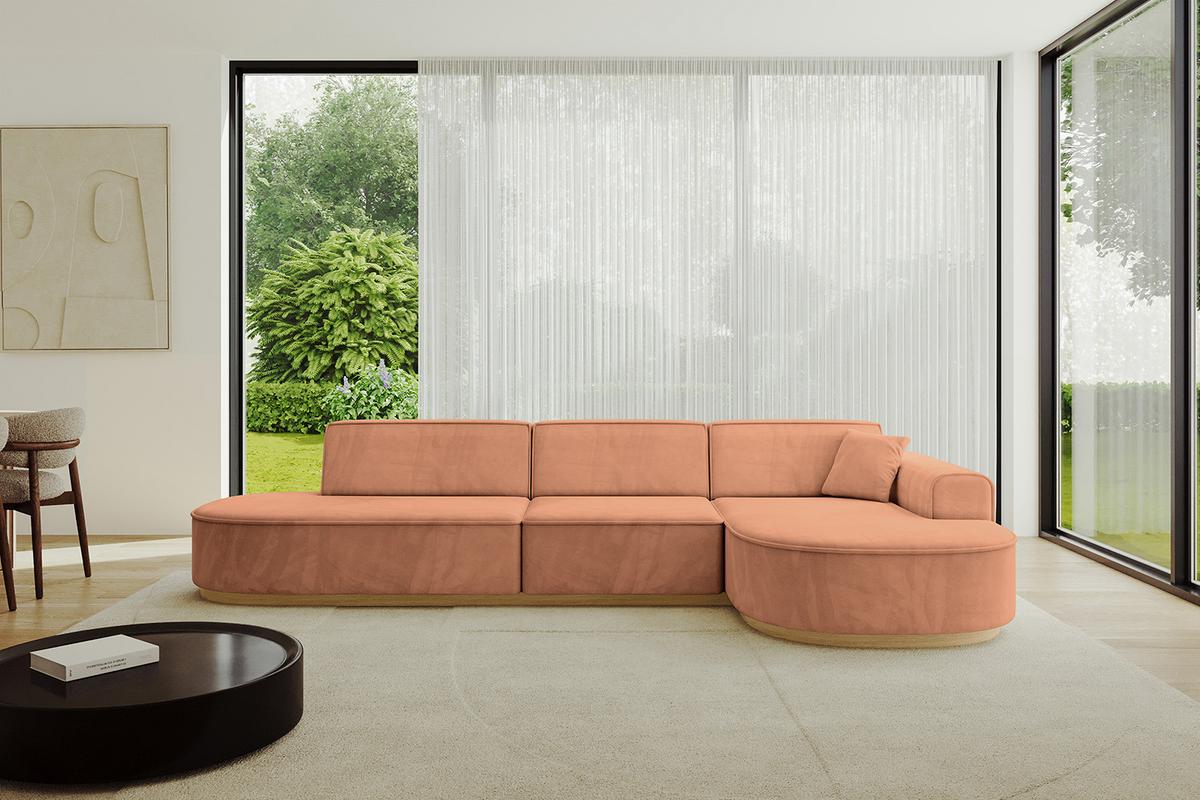 ECKSOFA Ottomane Rechts MARI-L2-v2 - 328x171x83 cm Orange Velours - Orange, Holzwerkstoff/Textil (171/328cm) - ALTDECOR