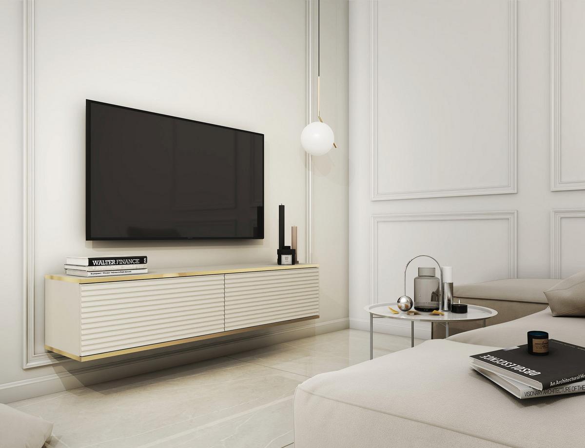 TV-HÄNGEBOARD Mucalma Beige mit geriffelten Fronten 135 cm - Beige, Holzwerkstoff (135/30/32cm) - Selsey