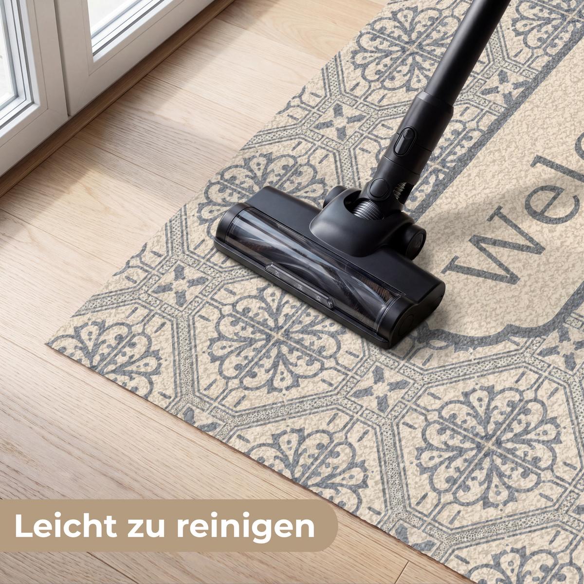 FUSSMATTE Willkommen - Klassisch - Grau Flurteppich 120x80 cm - Beige, Kunststoff (120/0.4cm) - MuchoWow