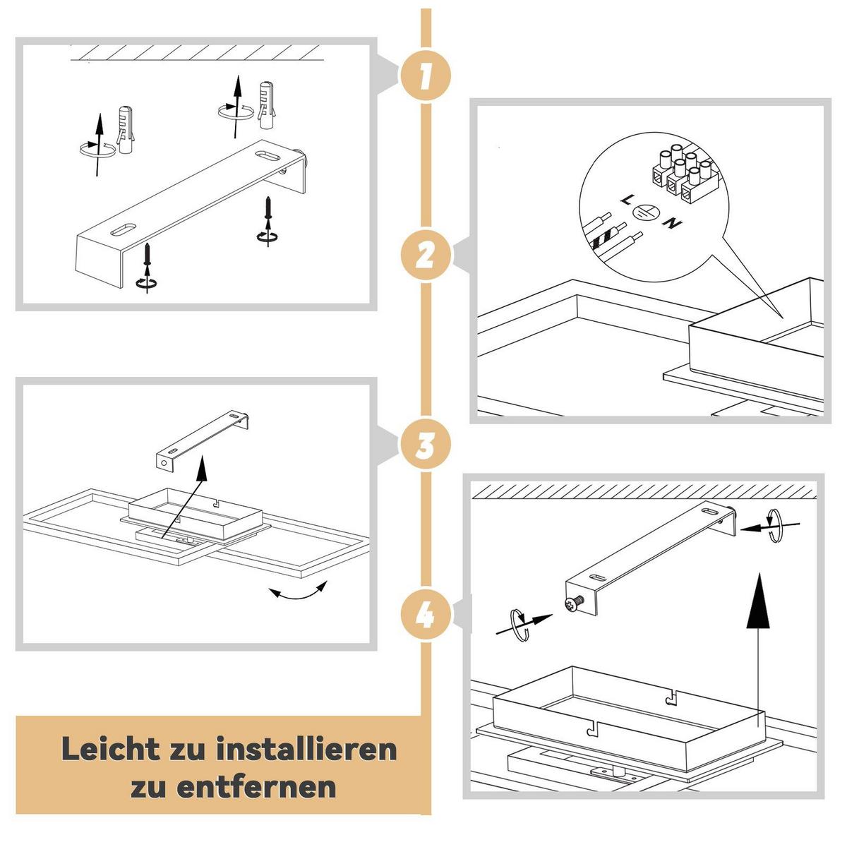 LED-DECKENLEUCHTE Gable 50/30/6.1 cm - Schwarz, Metall (50/30/6.1cm) - Nettlife
