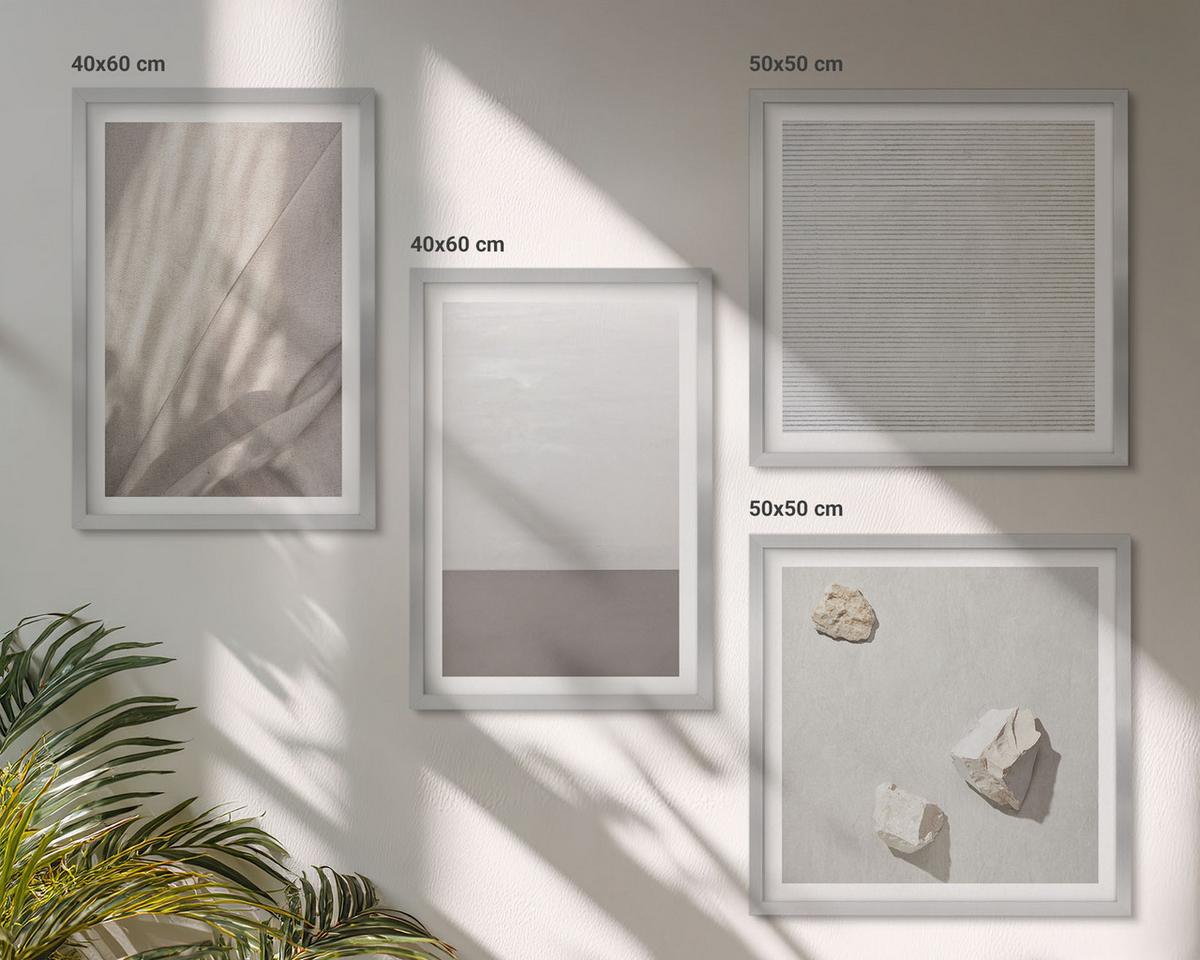 BILDER SET 4er Set - 50x50 cm & 40x60 cm Silberner Rahmen - Zarte Boho-Texturen der Natur - Silberfarben, Kunststoff (50/50cm) - TULUP
