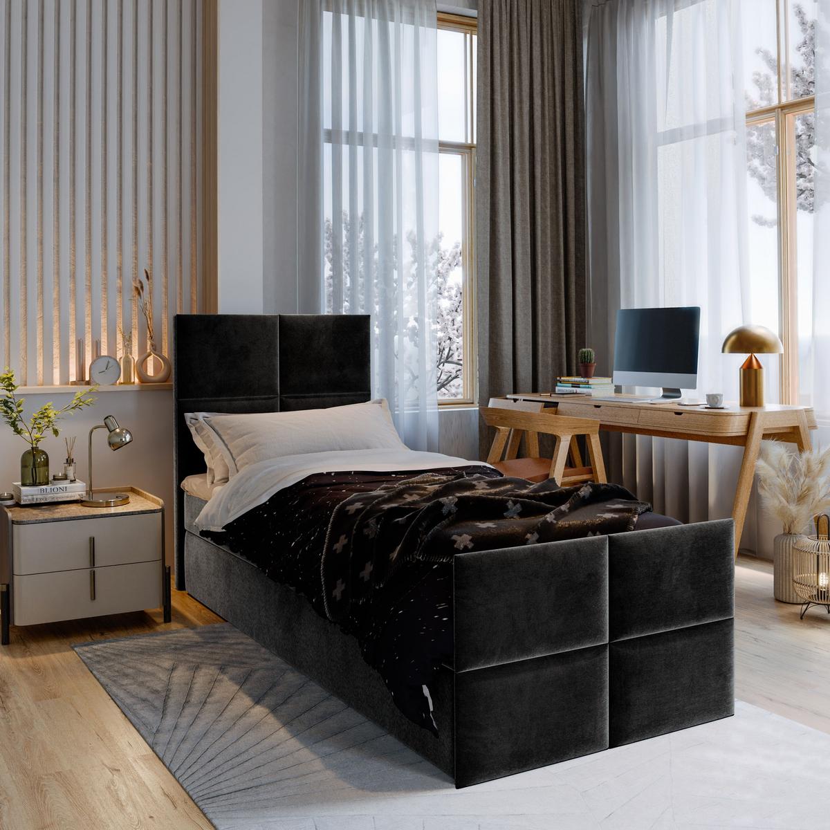 BOXBETT ARIEL 80 80x200 cm mit Matratze und Topper - Schwarz - Schwarz, Holz (80/200cm) - MASSENO