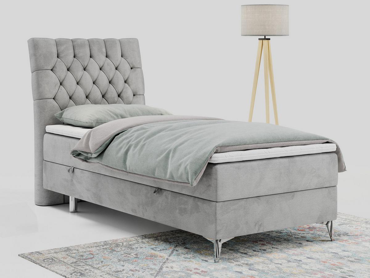 BOXBETT MILEN 90/200 Hellgrau Velvet - H3 - Links Seite - Hellgrau, Holz/Textil (90/200cm) - MKS