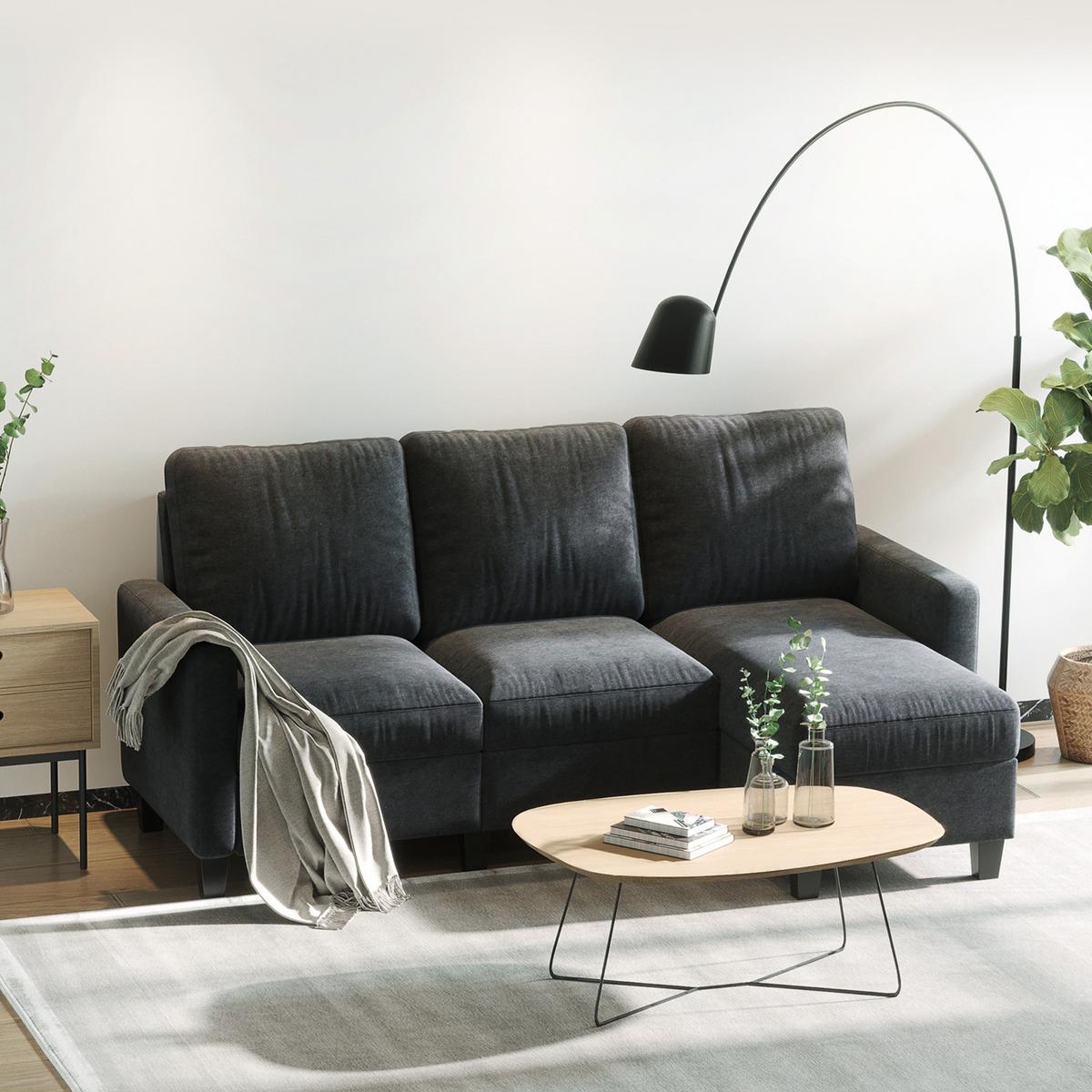 ECKSOFA L-Form Couchgarnitur mit wendbarer Chaiselongue Dunkelgrau - Dunkelgrau/Schwarz, Kunststoff/Textil (139/197cm) - HOMCOM