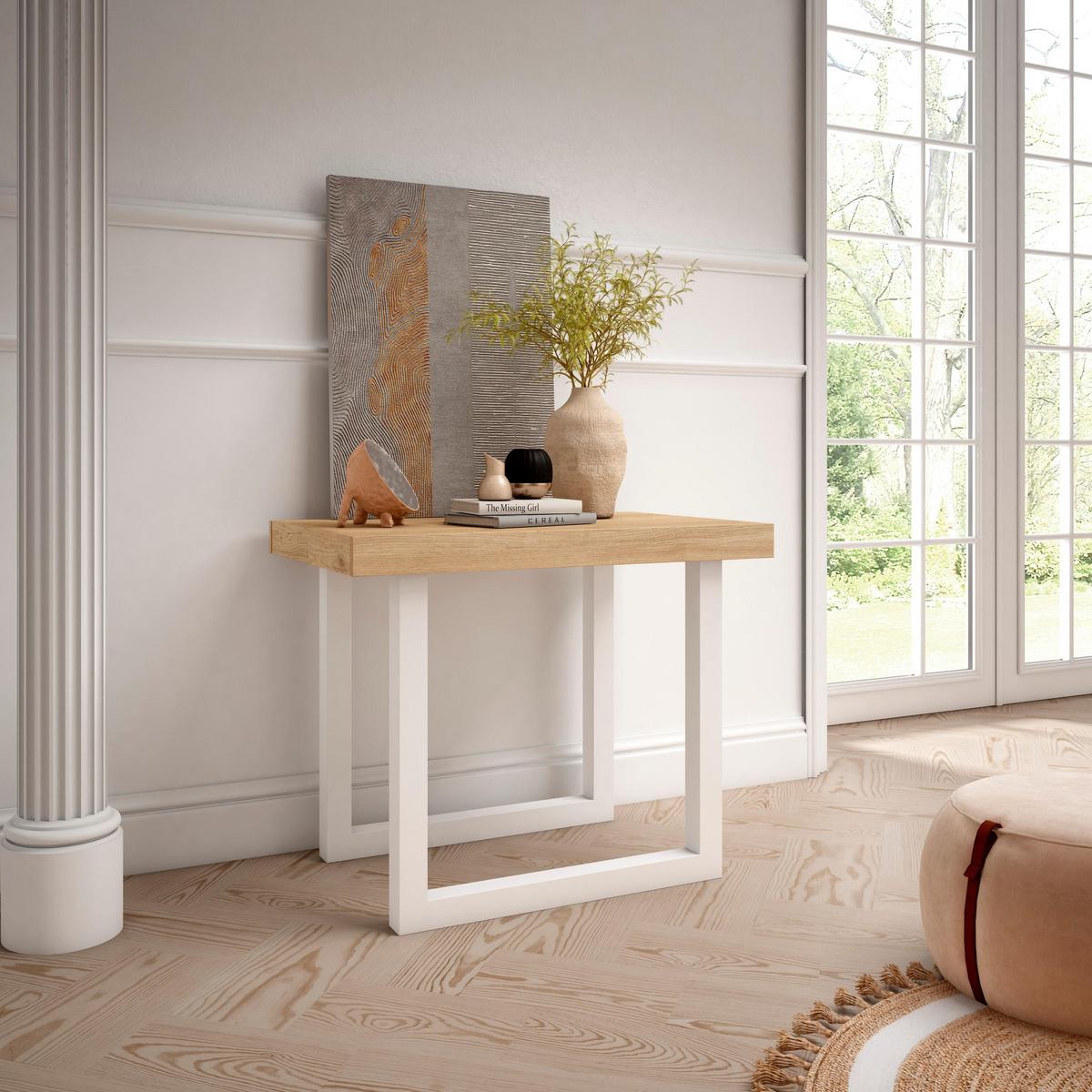 KONSOLENTISCH ausziehbar 58 bis 140cm, für 6 Gäste, eiche weiß, 90/58/73cm - Eichefarben/Weiß, Holzwerkstoff (90/140/73cm) - Skraut Home