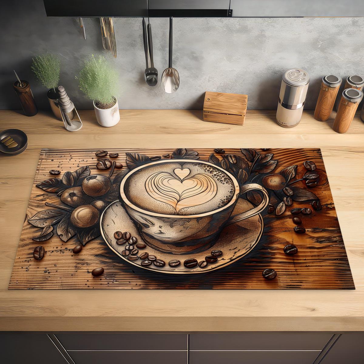 HERDABDECKPLATTE Kaffee - Vintage - Braun - Tasse - Holz Induktionsschutz 89.6x51.6 cm - Cappuccino, Kunststoff (89.6/51.6/0.2cm) - MuchoWow