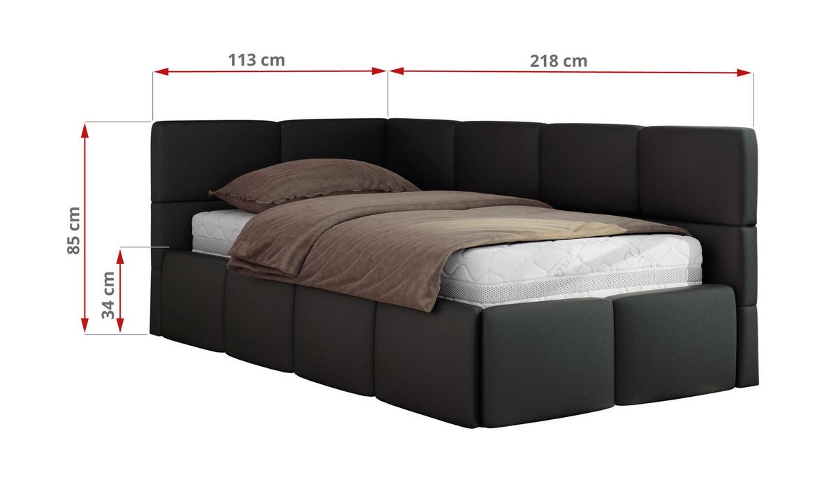 JUGENDBETT ARVO 90/200 - Schwarz Kunstleder - Multipocket-Matratze - Rechts Seite - Schwarz, Textil (90/200cm) - MKS