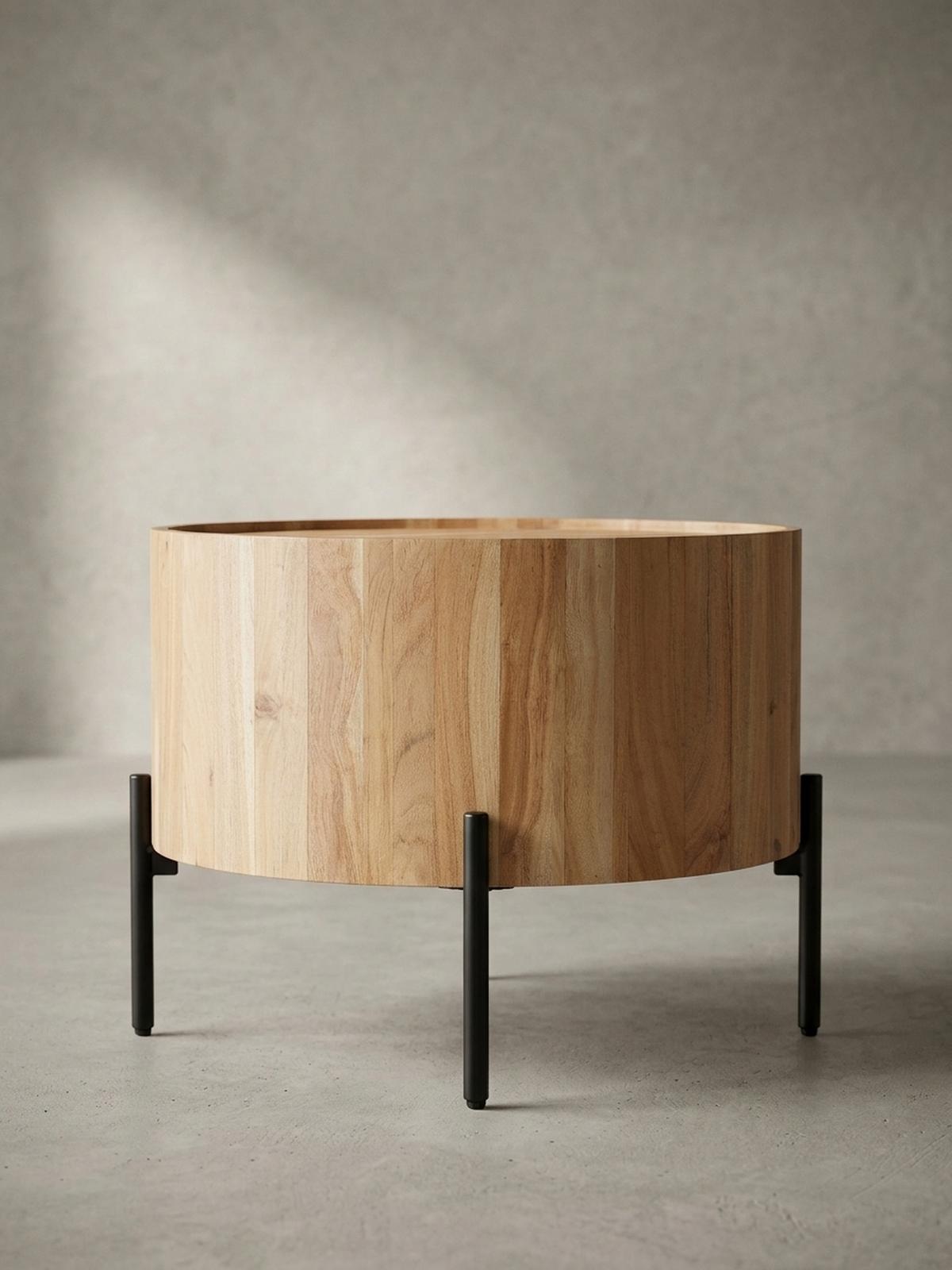 COUCHTISCH Akazie Massivholz Rund 60x60x41cm Metallgestell Braun/Schwarz - Schwarz/Akaziefarben, Holz/Metall (60/60/41cm) - KADIMA DESIGN