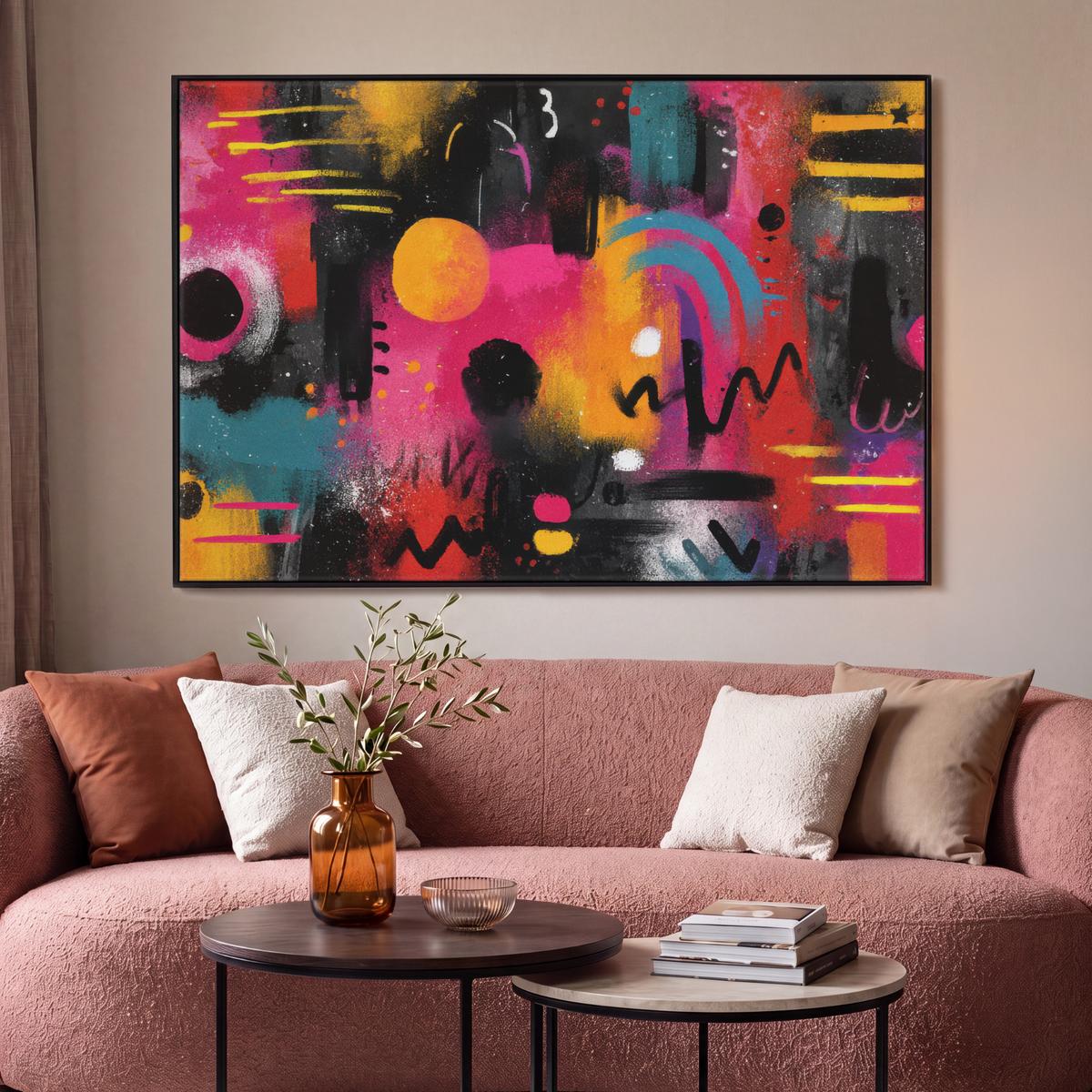 LEINWAND Bilder mit Rahmen - Farbflächen - Formen - Bunt - Abstrakt - 150x100 - Pink, Textil (150/100cm) - MuchoWow