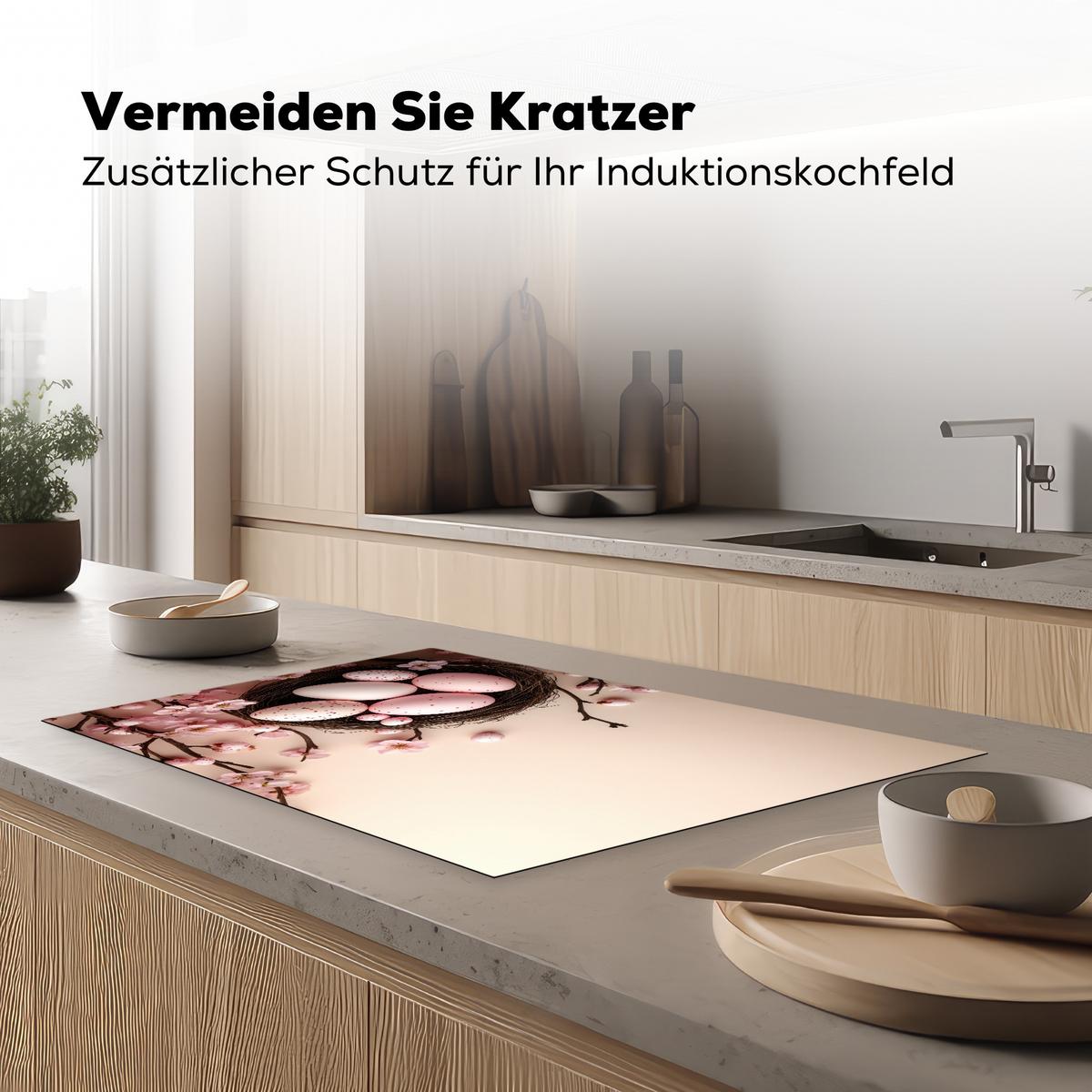HERDABDECKPLATTE Rosa - Blüten - Eier Ceranfeldabdeckung 80x52 cm - Hellrosa, Kunststoff (80/52/0.2cm) - MuchoWow