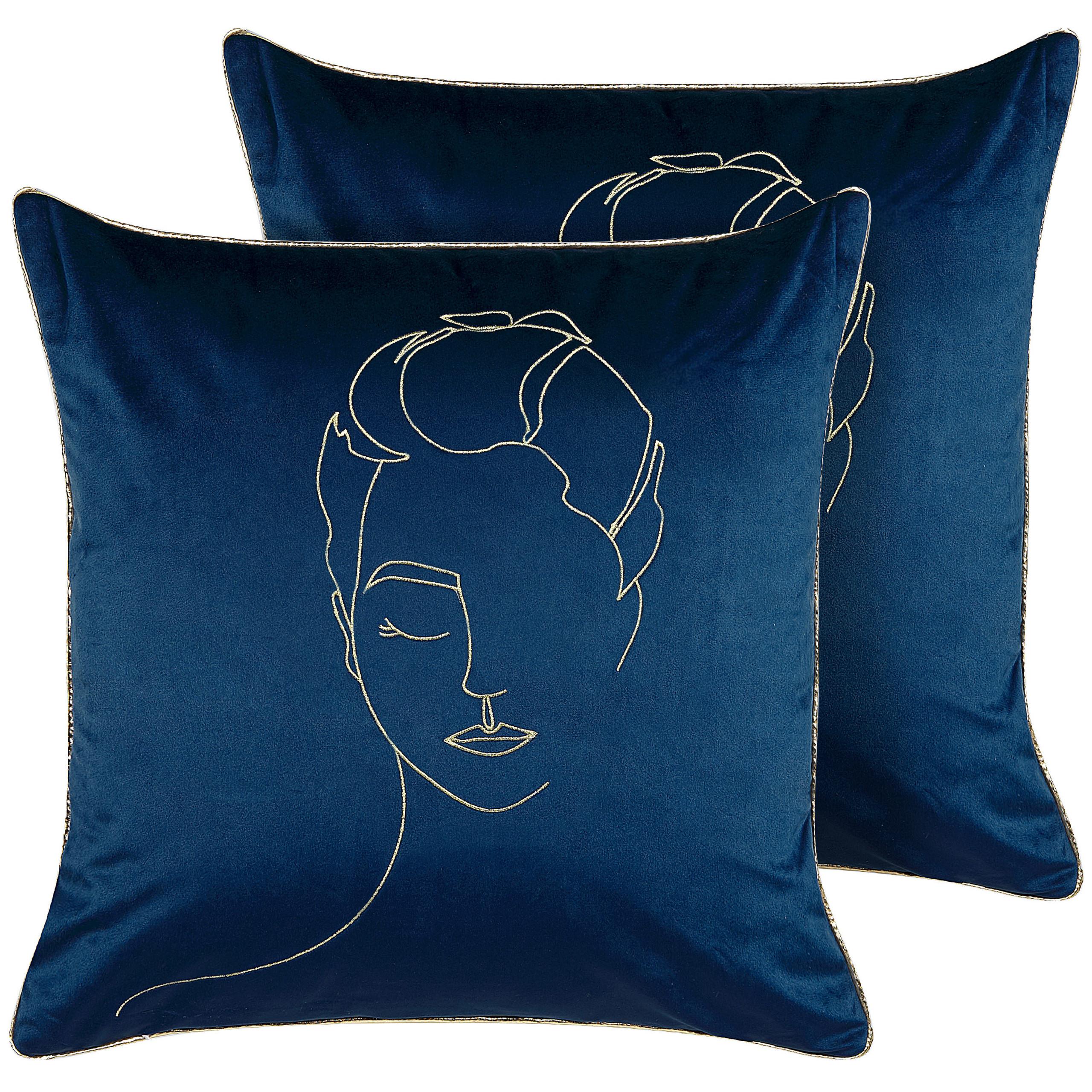 DEKOKISSEN 2er-Set Dunkelblau 45/45 cm Crocus - Dunkelblau, Textil (45/45cm) - Beliani