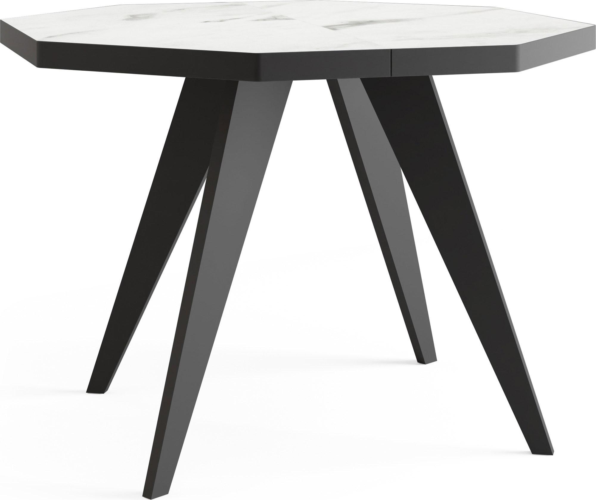 ESSTISCH Diamond Black achteckiger ausziehbarer, Marmor Weiß 100-150/100/76 cm - Ecru/Schwarz, Holz/Holzwerkstoff (100/150/77cm) - WFL GROUP