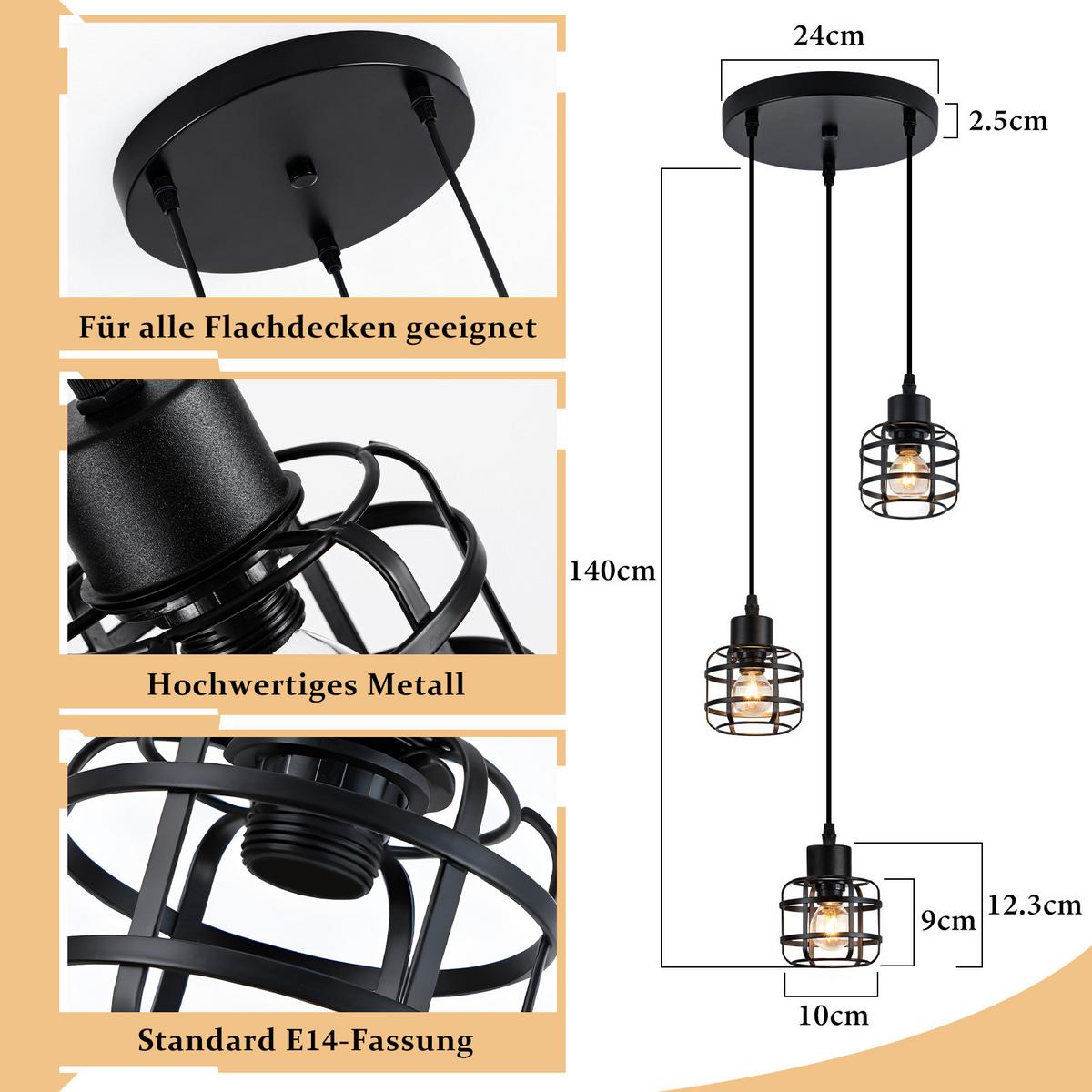 PENDELLEUCHTE Kingsley 24/24/140 cm - Schwarz, Metall (24/24/140cm) - ZMH
