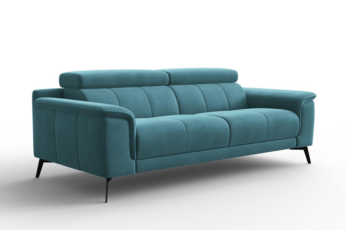 SOFA FIERO 3-Sitzer, Minter Veloursstoff - Schwarz/Mintgrün, Holz/Textil (212/82/103cm) - Courtois Laville