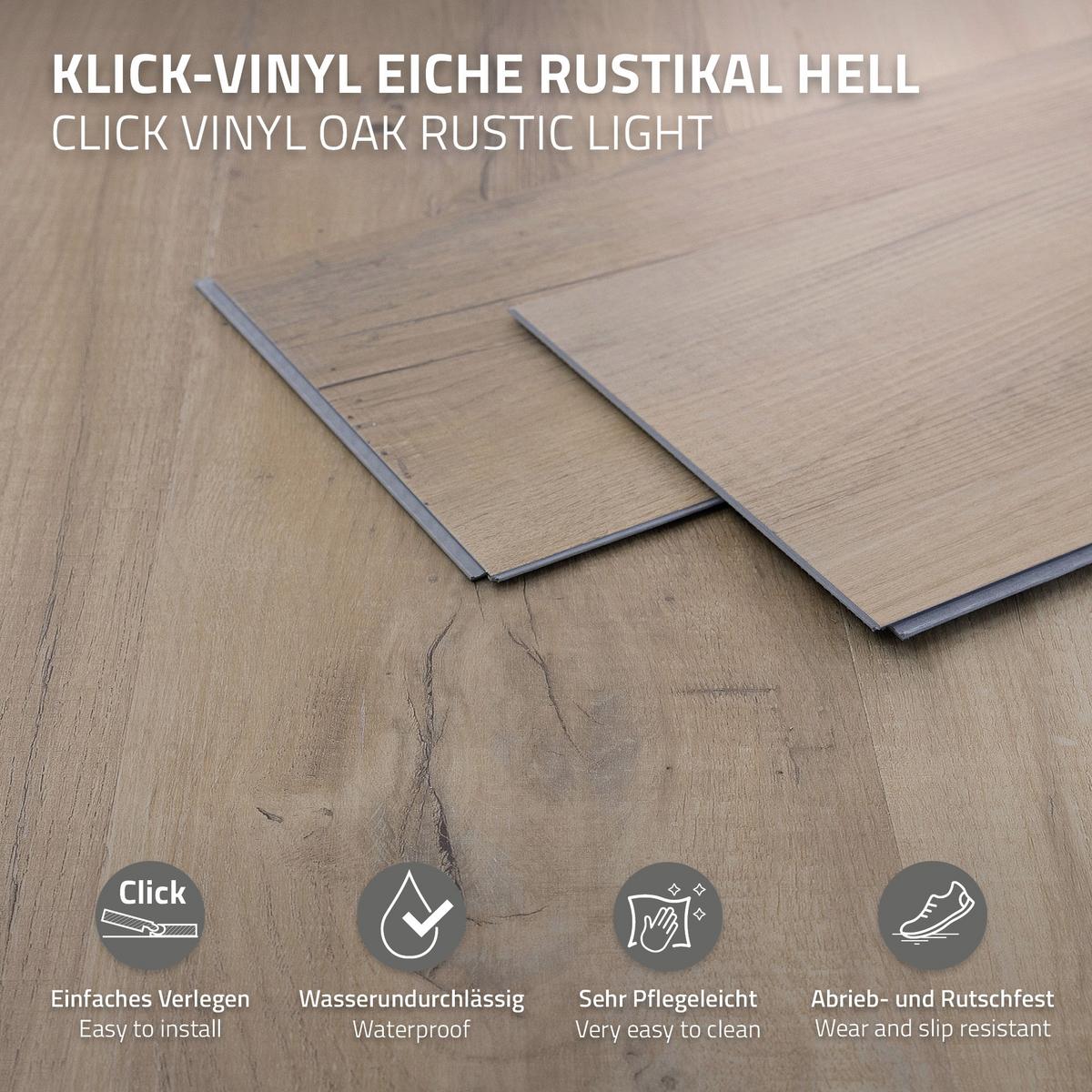 VINYLBODEN Klick 6,16m²/28 Dielen PVC Bodenbelag Eiche Rustikal Hell Holzoptik - Eichefarben, Kunststoff (122/18/0.42cm) - ML-DESIGN