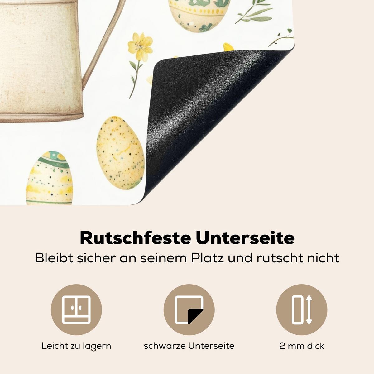 HERDABDECKPLATTE Gießkanne - Blumen - Eier Abdeckung Ceranfeld 58.3x51.3 cm - Weiß, Kunststoff (58.3/51.3/0.2cm) - MuchoWow