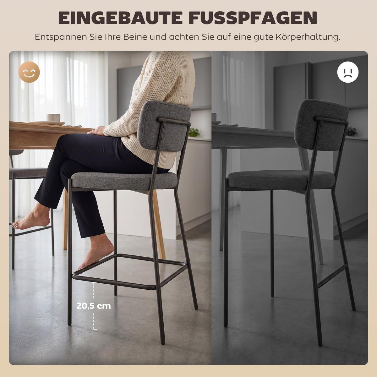 BARHOCKER SET 2 TLG. aus Polyester Metall Grau - Schwarz/Grau, Textil/Metall (49/93/53cm) - HOMCOM