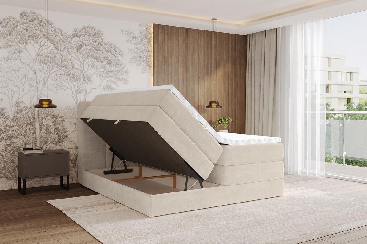 BOXBETT mit Matratze H3/H4 - FAMA KING - 140x200 cm Beige Monolith - Sahara, Holzwerkstoff (140/200cm) - ALTDECOR