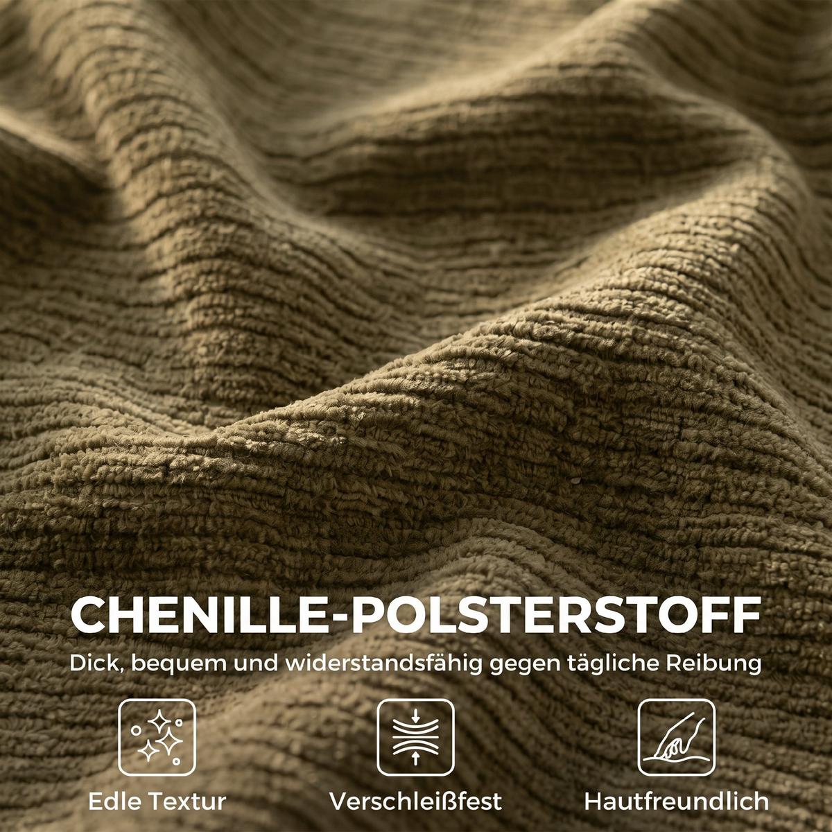 3-SITZER-SOFA Chenille 100 Polyester Schaumstoff Cremeweiß - Dunkelgrün, Textil (95/70/244cm) - HOMCOM