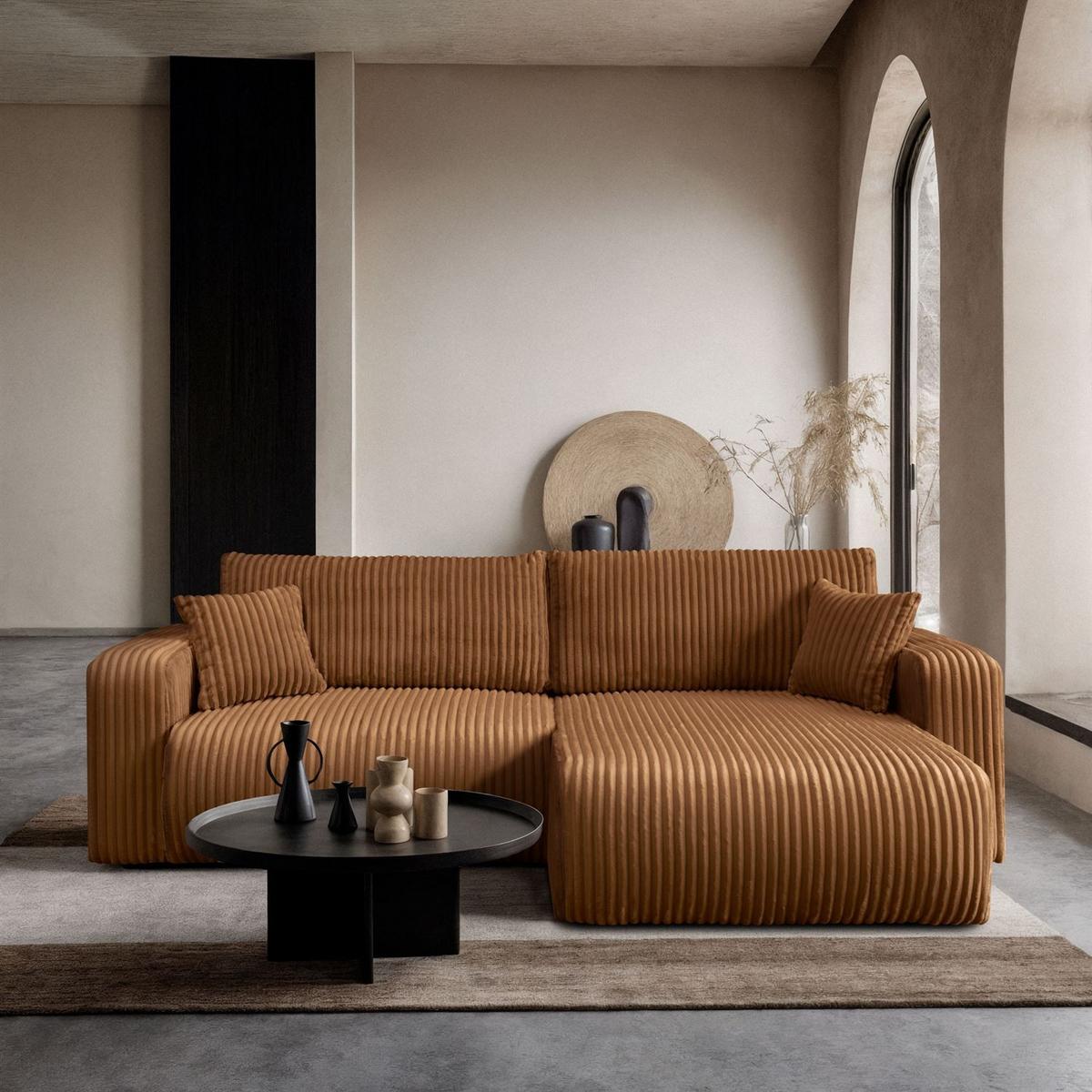 ECKSOFA MOVE mit Schlaffunktion und Bettkasten, Tilia 56 - Bernsteinfarben, Textil (247/143cm) - Lookway