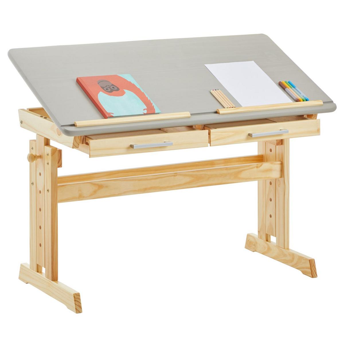 KINDERSCHREIBTISCH OLIVIA - Naturfarben/Grau, Holz (109/130/55cm) - IDIMEX