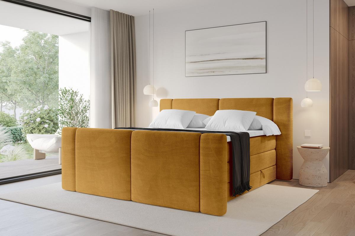 BOXSPRINGBETT mit Matratze H3/H4 - EVON KING Zanozek - 180x200 cm Senfgelb - Dunkelgelb, Holzwerkstoff (180/200cm) - ALTDECOR
