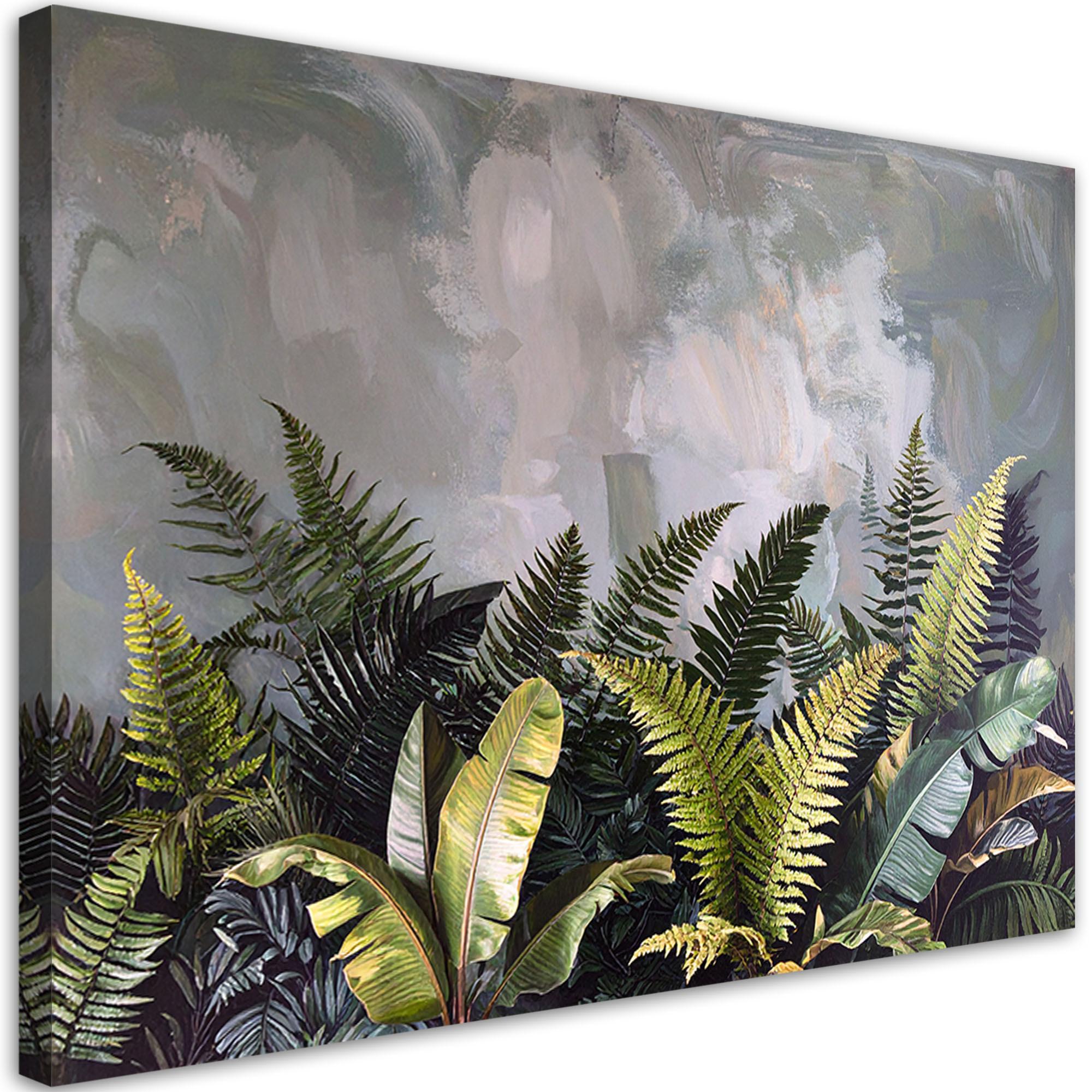 LEINWANDBILD, Grüne Farnblätter auf beigem Hintergrund - Grün, Textil (90/60cm) - Feeby