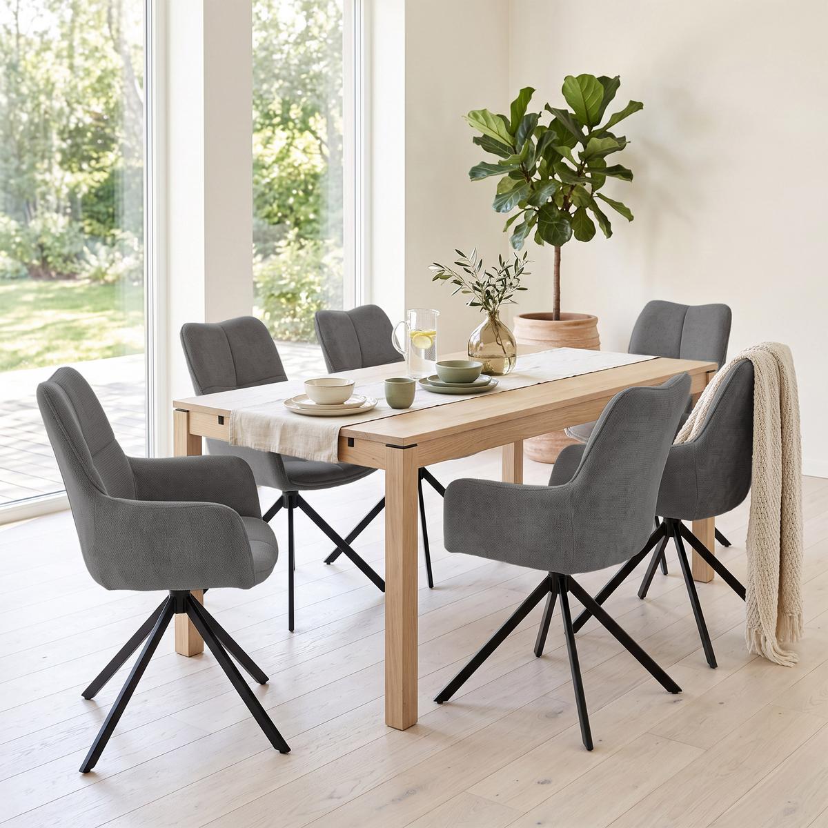 ARMLEHNENSTUHL Pecto mit Drehfunktion und schwarzem Metallgestell, Dunkelgrau - Dunkelgrau/Schwarz, Metall (43/93/55cm) - Beautysofa